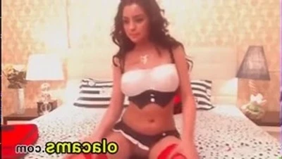 sweet big tits teen ride a dilo in bed