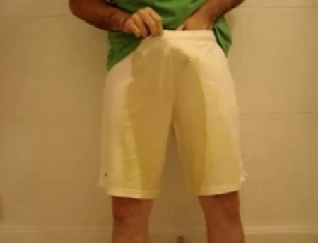 the same white shorts form other videos. now 4 days old and getting very yellow see - through