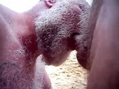 a nice big cuddly bear has a fun day with nat at the beach and takes his load