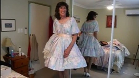 here i am jerking off in pink sissy dress with fluffy petticoats. feel so good when and put ass lock cock ring on, too
