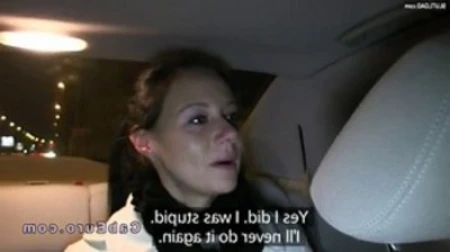 cheated sexy brunette girlfriend giving blowjob to driver on the backseat then sitting and riding his huge cock while they parked in public at night