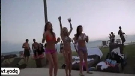 three super hot playmate perfect girl go naked wake boarding