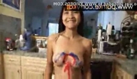 naked woman pouring pink drink, sensual close-up