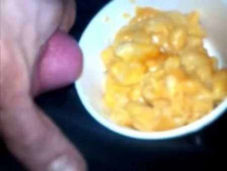she loves mac and cum eat it all. you can hear hitting the side of cup comment please