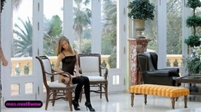 beautiful blonde girl blowjob and finger fucked on the chair