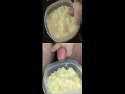 shooting large load into food, multiple angles, slow mo