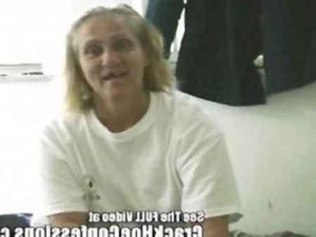 old ass street skank happily gives crack house tour.