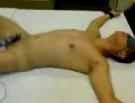 very old vid of me spread eagle, bonded on the bed, and electo stim - ing cock balls inside pee hole. damn. sound's gone after i've